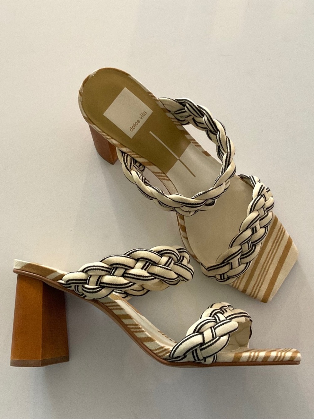 DOLCE VITA Paily Black & White Braided Strap Heeled Sandals Size 8